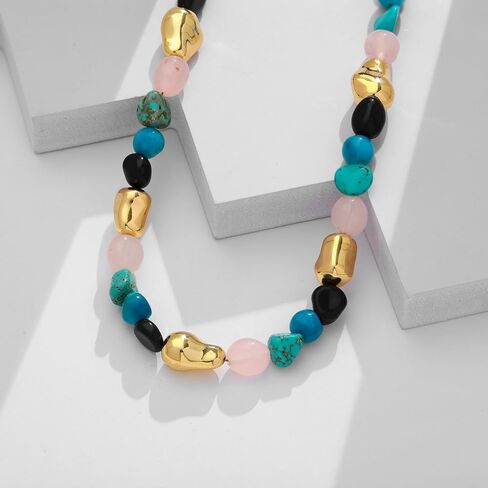 LILIE&WHITE Gold Heart Necklace For Women Chunky Chain Necklace Puffy Heart Necklace Heart Pendant Necklace Colorful Beaded Necklace Jewelry Gift Silver Heart Necklace Bead Necklace in Saudi Arabia