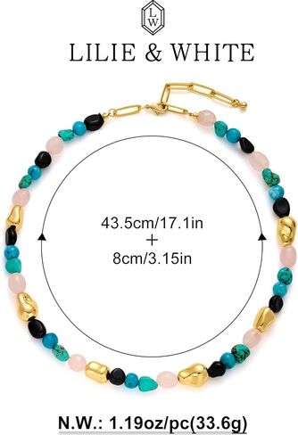 LILIE&WHITE Gold Heart Necklace For Women Chunky Chain Necklace Puffy Heart Necklace Heart Pendant Necklace Colorful Beaded Necklace Jewelry Gift Silver Heart Necklace Bead Necklace in Saudi Arabia