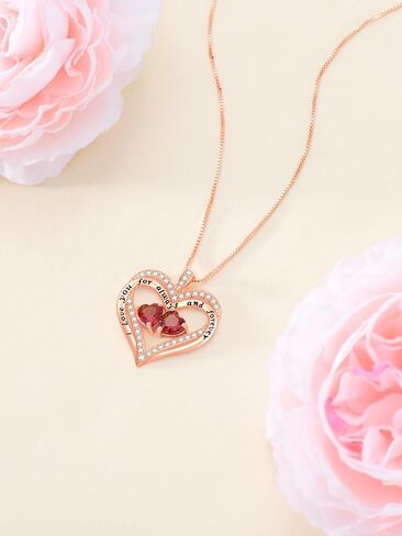 قلادة قلادة قلب أنا أحبك دائمًا وإلى الأبد 12 شهرًا قلادة من الذهب 18 كيلو وردة مطلي بالقلب المزدوج قلادة عيد الميلاد ، عيد الأم ، عيد ميلاد in Kuwait