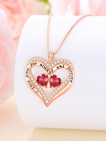 قلادة قلادة قلب أنا أحبك دائمًا وإلى الأبد 12 شهرًا قلادة من الذهب 18 كيلو وردة مطلي بالقلب المزدوج قلادة عيد الميلاد ، عيد الأم ، عيد ميلاد in Kuwait