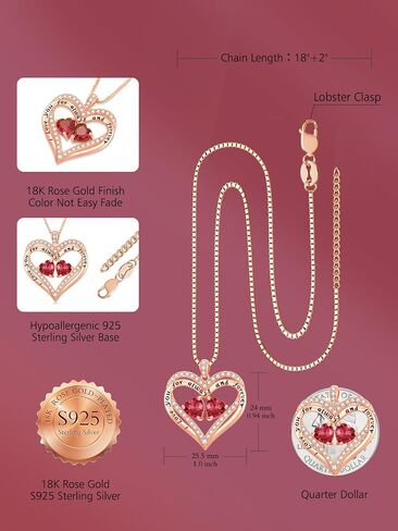 قلادة قلادة قلب أنا أحبك دائمًا وإلى الأبد 12 شهرًا قلادة من الذهب 18 كيلو وردة مطلي بالقلب المزدوج قلادة عيد الميلاد ، عيد الأم ، عيد ميلاد in Kuwait