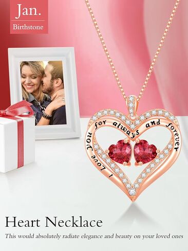 قلادة قلادة قلب أنا أحبك دائمًا وإلى الأبد 12 شهرًا قلادة من الذهب 18 كيلو وردة مطلي بالقلب المزدوج قلادة عيد الميلاد ، عيد الأم ، عيد ميلاد in Kuwait