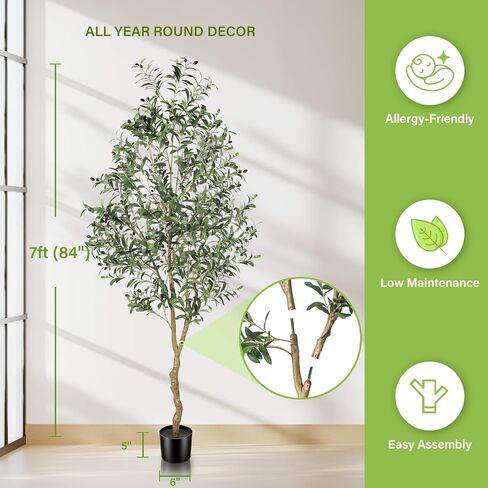 Faux Olive Tree 7FT – Tall Olive Trees Artificial Indoor with Natural Trunk and Lifelike Fruits, Large Fake Olive Tree Potted Artificial Plant for Home Office Living Room Decor in Kuwait