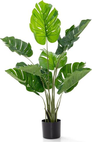 GOFLAME MONSTERA PLANT DELICIOSA ، شجرة فو بوكيل بوعاء مع 10 أوراق مزيفة خضرة ، محطة جبن سويسري للديكور المنزلي الداخلي ، في الهواء الطلق ، المنزل ، المكتب ، حزمة واحدة in Kuwait