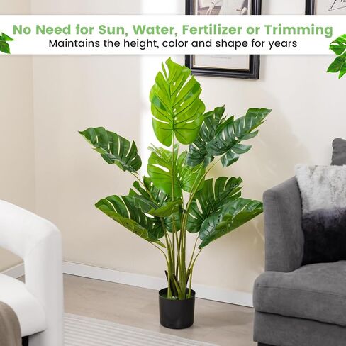 GOFLAME MONSTERA PLANT DELICIOSA ، شجرة فو بوكيل بوعاء مع 10 أوراق مزيفة خضرة ، محطة جبن سويسري للديكور المنزلي الداخلي ، في الهواء الطلق ، المنزل ، المكتب ، حزمة واحدة in Kuwait