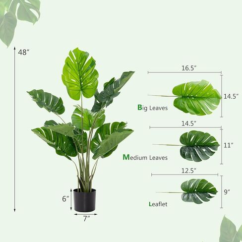 GOFLAME MONSTERA PLANT DELICIOSA ، شجرة فو بوكيل بوعاء مع 10 أوراق مزيفة خضرة ، محطة جبن سويسري للديكور المنزلي الداخلي ، في الهواء الطلق ، المنزل ، المكتب ، حزمة واحدة in Kuwait