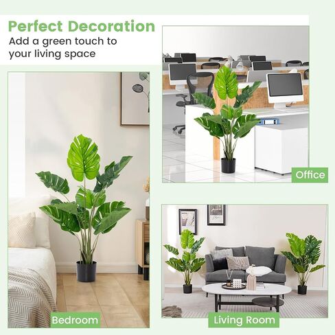 GOFLAME MONSTERA PLANT DELICIOSA ، شجرة فو بوكيل بوعاء مع 10 أوراق مزيفة خضرة ، محطة جبن سويسري للديكور المنزلي الداخلي ، في الهواء الطلق ، المنزل ، المكتب ، حزمة واحدة in Kuwait