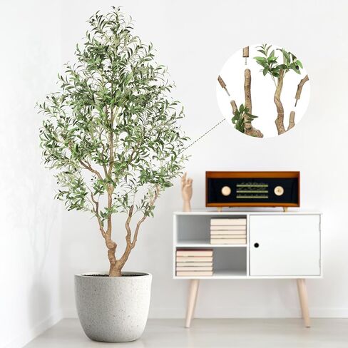 شجرة الزيتون المزيفة 7 أقدام - أشجار الزيتون الطويلة الداخلية مصطنعة مع جذع طبيعي وفواكه نابض بالحياة ، وزيادة زيتون كبيرة محفوظة بوعاء لزخارف غرفة المعيشة المكتبية المنزلية in Kuwait