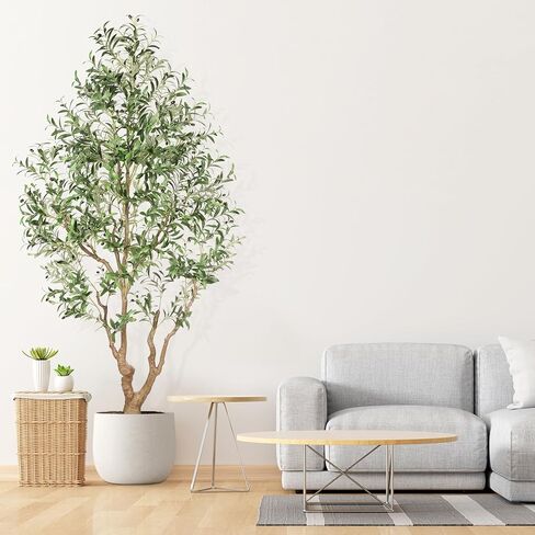 شجرة الزيتون المزيفة 7 أقدام - أشجار الزيتون الطويلة الداخلية مصطنعة مع جذع طبيعي وفواكه نابض بالحياة ، وزيادة زيتون كبيرة محفوظة بوعاء لزخارف غرفة المعيشة المكتبية المنزلية in Kuwait