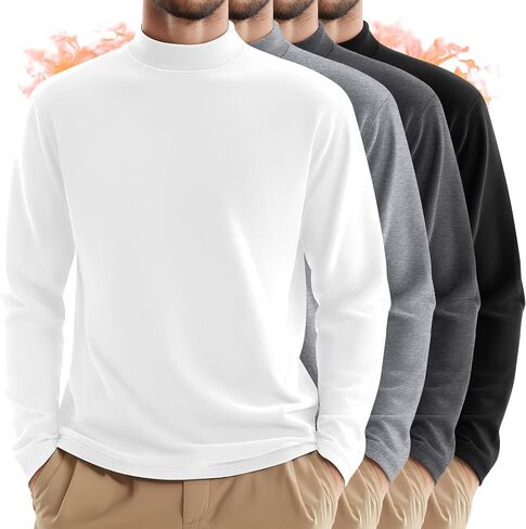 4 Pack Men's Mock Turtleneck Shirts, Long Sleeves Thermal Pullover Sweater Casual Undershirt Loose Fit Tops in Saudi Arabia