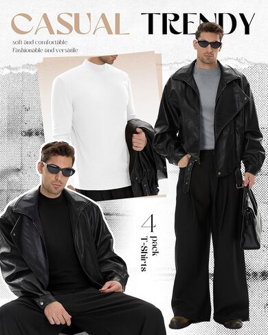4 Pack Men's Mock Turtleneck Shirts, Long Sleeves Thermal Pullover Sweater Casual Undershirt Loose Fit Tops in Saudi Arabia