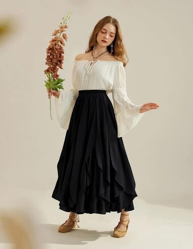 Scarlet Darkness Women's Renaissance Skirt High Waist Ruffle Flowy Fairy Maxi Skirts in Saudi Arabia