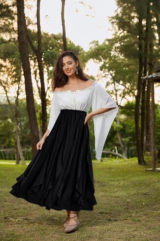 Scarlet Darkness Women's Renaissance Skirt High Waist Ruffle Flowy Fairy Maxi Skirts in Saudi Arabia