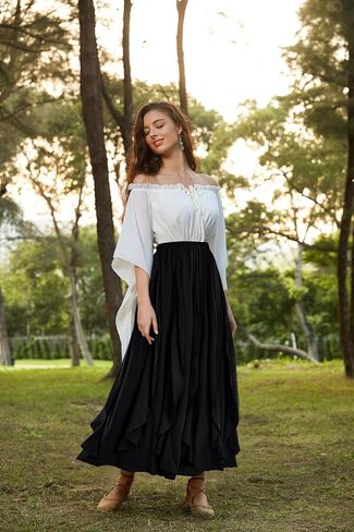 Scarlet Darkness Women's Renaissance Skirt High Waist Ruffle Flowy Fairy Maxi Skirts in Saudi Arabia