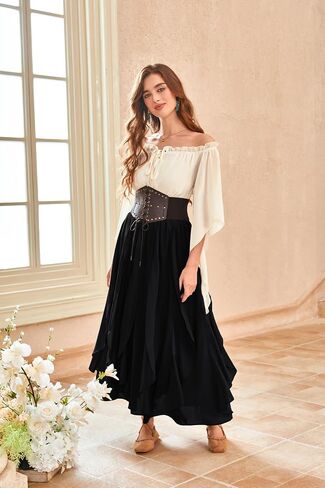 Scarlet Darkness Women's Renaissance Skirt High Waist Ruffle Flowy Fairy Maxi Skirts in Saudi Arabia