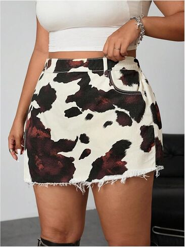 Wdirara Women's Plus Size Print Denim Skorts High Cherced Hend Wrap Shorts in Kuwait