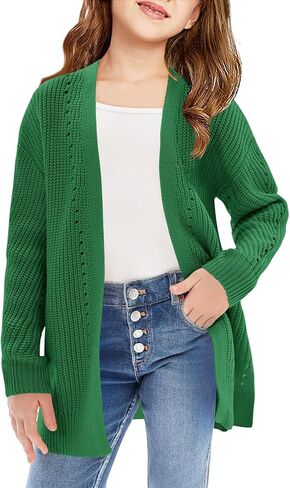 سترة صوفية للفتيات مفتوحة من الأمام من Haloumoning للأطفال في فصل الخريف ملابس خارجية بفتحة جانبية من عمر 5 إلى 14 عامًا in Kuwait