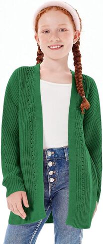 سترة صوفية للفتيات مفتوحة من الأمام من Haloumoning للأطفال في فصل الخريف ملابس خارجية بفتحة جانبية من عمر 5 إلى 14 عامًا in Kuwait