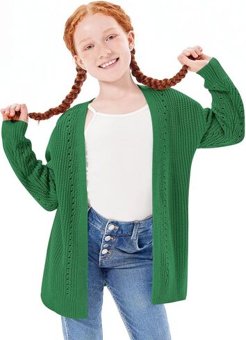 سترة صوفية للفتيات مفتوحة من الأمام من Haloumoning للأطفال في فصل الخريف ملابس خارجية بفتحة جانبية من عمر 5 إلى 14 عامًا in Kuwait