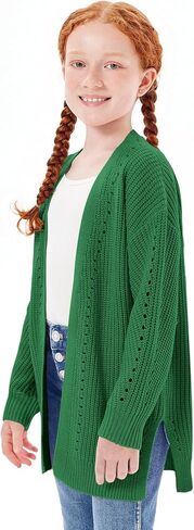 سترة صوفية للفتيات مفتوحة من الأمام من Haloumoning للأطفال في فصل الخريف ملابس خارجية بفتحة جانبية من عمر 5 إلى 14 عامًا in Kuwait