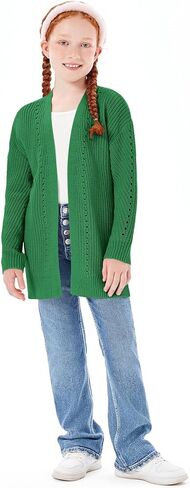 سترة صوفية للفتيات مفتوحة من الأمام من Haloumoning للأطفال في فصل الخريف ملابس خارجية بفتحة جانبية من عمر 5 إلى 14 عامًا in Kuwait