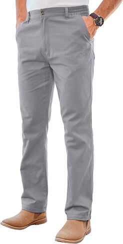 PLEPAN Men's Chino Pants Khaki - Stretch Waist Slim Fit Casual Trousers for Work in Kuwait