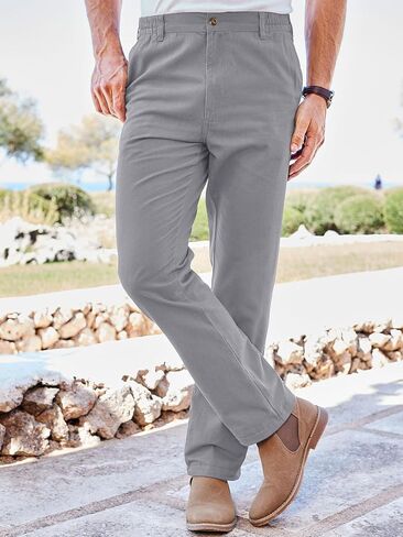 PLEPAN Men's Chino Pants Khaki - Stretch Waist Slim Fit Casual Trousers for Work in Kuwait
