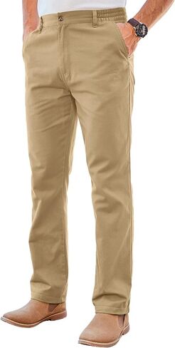 PLEPAN Men's Chino Pants Khaki - Stretch Waist Slim Fit Casual Trousers for Work in Kuwait