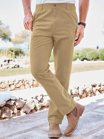 PLEPAN Men's Chino Pants Khaki - Stretch Waist Slim Fit Casual Trousers for Work in Kuwait