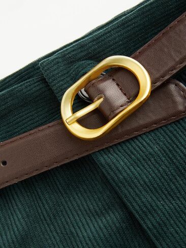CIDER Corduroy Middle Waist Pocket Straight Leg Trousers with Belt in Saudi Arabia