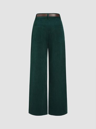 CIDER Corduroy Middle Waist Pocket Straight Leg Trousers with Belt in Saudi Arabia