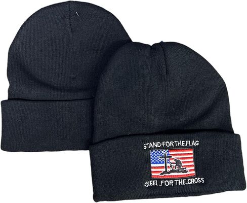 USA Embroidered Stand for The Flag Kneel for The Cross Black Cuffed Beanie Hat in Saudi Arabia