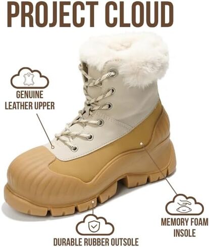 Project Cloud Snow Boots for Women Waterproof Genuine Leather 2.5" Platform Wedge Womens Boots - Memory Foam Fur Boots Winters Boots for Women Non-Slip Rain Boots Women's Snow Boots (Lydia) in Kuwait