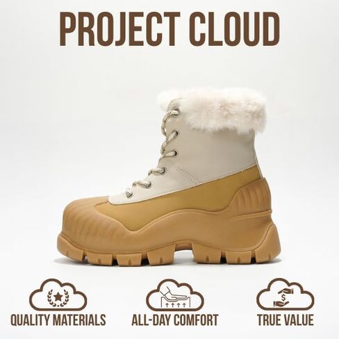 Project Cloud Snow Boots for Women Waterproof Genuine Leather 2.5" Platform Wedge Womens Boots - Memory Foam Fur Boots Winters Boots for Women Non-Slip Rain Boots Women's Snow Boots (Lydia) in Kuwait