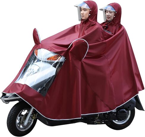 haozaikeji Motorcycle Raincoat for Two, Waterproof Hoodie Rain Cape Mobility Scooter Outdoor Rain Poncho Universal Bike E-bike Rain Coat with Detachable Hat Brim Reflective Strip for Double Ride in Kuwait