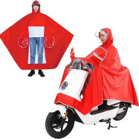 haozaikeji Motorcycle Raincoat for Two, Waterproof Hoodie Rain Cape Mobility Scooter Outdoor Rain Poncho Universal Bike E-bike Rain Coat with Detachable Hat Brim Reflective Strip for Double Ride in Kuwait