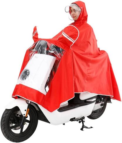 haozaikeji Motorcycle Raincoat for Two, Waterproof Hoodie Rain Cape Mobility Scooter Outdoor Rain Poncho Universal Bike E-bike Rain Coat with Detachable Hat Brim Reflective Strip for Double Ride in Kuwait
