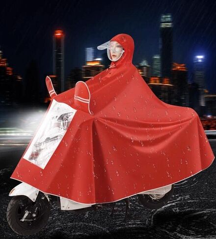 haozaikeji Motorcycle Raincoat for Two, Waterproof Hoodie Rain Cape Mobility Scooter Outdoor Rain Poncho Universal Bike E-bike Rain Coat with Detachable Hat Brim Reflective Strip for Double Ride in Kuwait