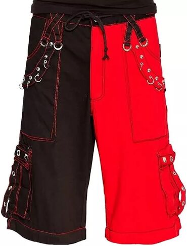 Men Bondage Trouser Punk Rock Black & Red Transformer Baggy Black Split Shorts/Rocker Cyber Goth Steampunk/Unisex Shorts in Saudi Arabia
