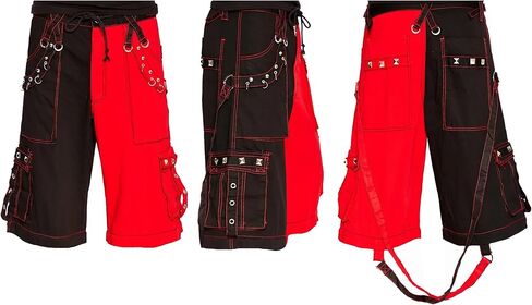 Men Bondage Trouser Punk Rock Black & Red Transformer Baggy Black Split Shorts/Rocker Cyber Goth Steampunk/Unisex Shorts in Saudi Arabia