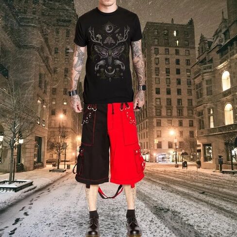 Men Bondage Trouser Punk Rock Black & Red Transformer Baggy Black Split Shorts/Rocker Cyber Goth Steampunk/Unisex Shorts in Saudi Arabia