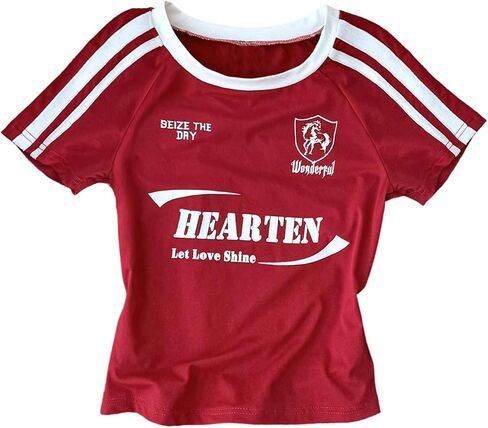 Verdusa Girl's Active Jersey Shirts Raglan Sleeve Graphic Tees Summer Striped Going Out Tops in Saudi Arabia