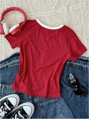 Verdusa Girl's Active Jersey Shirts Raglan Sleeve Graphic Tees Summer Striped Going Out Tops in Saudi Arabia