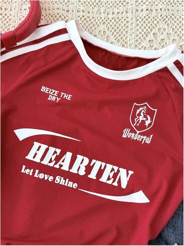 Verdusa Girl's Active Jersey Shirts Raglan Sleeve Graphic Tees Summer Striped Going Out Tops in Saudi Arabia