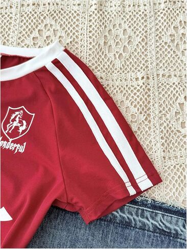Verdusa Girl's Active Jersey Shirts Raglan Sleeve Graphic Tees Summer Striped Going Out Tops in Saudi Arabia