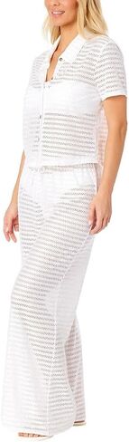 Hurley Women's 2 Piece Crochet Swim Cover Up Set, Short Sleeve Top and Pant (White, X-Large) in Saudi Arabia