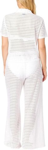 Hurley Women's 2 Piece Crochet Swim Cover Up Set, Short Sleeve Top and Pant (White, X-Large) in Saudi Arabia