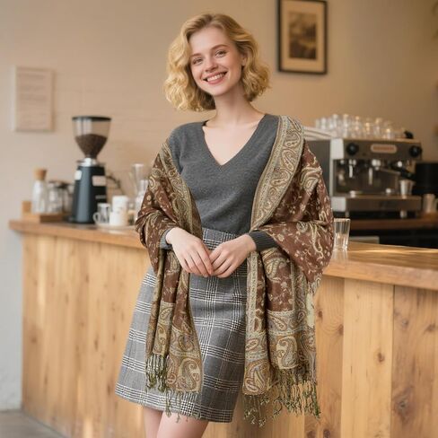 E-Clover Pashmina Shawl Wraps for Women Evening Dresses Elegant Soft Rave Scarf Festival Reversible Men Scarves in Kuwait