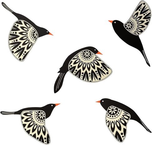 Handmade Wooden Flying Birds Wall Decor Set of 5 - Rustic Scandinavian Folk Art for Living Room, Bedroom, Kitchen, Office - Natural Lightweight Hanging Sculpture in Saudi Arabia