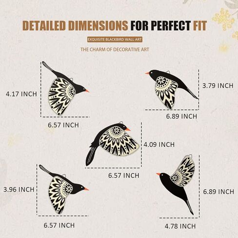 Handmade Wooden Flying Birds Wall Decor Set of 5 - Rustic Scandinavian Folk Art for Living Room, Bedroom, Kitchen, Office - Natural Lightweight Hanging Sculpture in Saudi Arabia